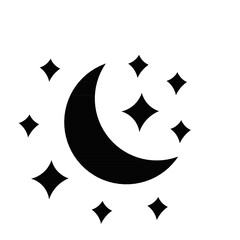 black moon and stars silhouette icon isolated on white background