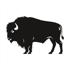 black silhouette of a  American bison with thick outline side view isolated
