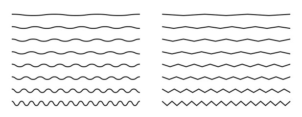 Vector water waves. Set of wavy zigzag lines.