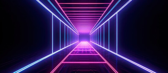 Glowing neon lines, tunnels, abstract technology background,