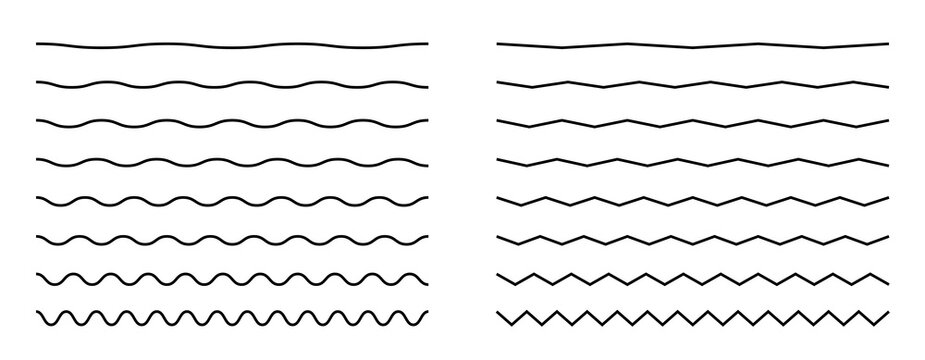 Vector water waves. Set of wavy zigzag lines.