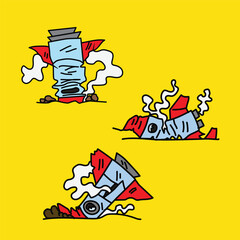 set of cartoon rocket crash illustration 