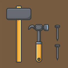 Simple cartoon carpentry and construction tools for home equipment and maintenance vector design art