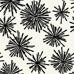 Vector seamless pattern.Monochrome  exploding spots. Modern repeating texture. Fancy starry print. Stylized fireworks for holiday design.