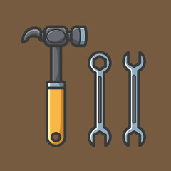 Simple cartoon carpentry and construction tools for home equipment and maintenance vector design art