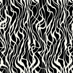Obraz premium Vector seamless pattern. Abstract monochrome texture. Confused monochrome wavy elements. Creative hand made background. Decorative black and white abstract design.