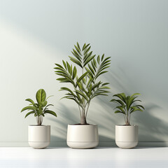 Potted plants in a white room, generative ai	