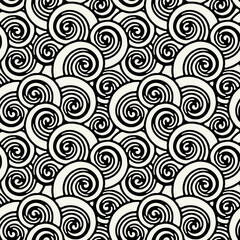 Vector seamless pattern. Hand drawn scrolls. Linear spiral texture. Stylish scrolls background. Modern graphic design.