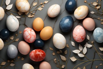 Vibrant easter eggs rest on a leafy background with cords, easter celebrations picture