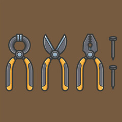Simple cartoon carpentry and construction tools for home equipment and maintenance vector design art