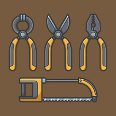 Simple cartoon carpentry and construction tools for home equipment and maintenance vector design art