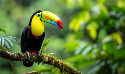 Obraz premium Toucan sitting on the branch in the forest, Generative AI