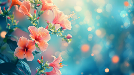 beauty of blooming flowers in spring or summer, seasonal background, flowers on blurred background