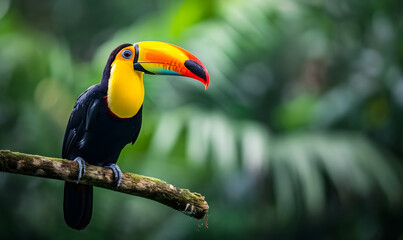 Obraz premium Toucan sitting on the branch in the forest, Generative AI