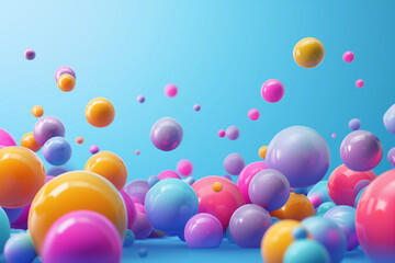 Abstract background with colored balls and space for text. Geometric shapes spheres abstract background. Abstract concept geometry of spheres on horizon