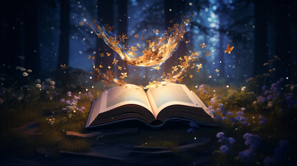 book of magic in the forest, witch, magical mood,