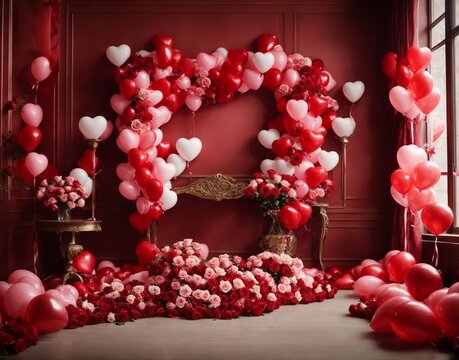 Photo zone for Valentine's Day, red tones, lots of balls