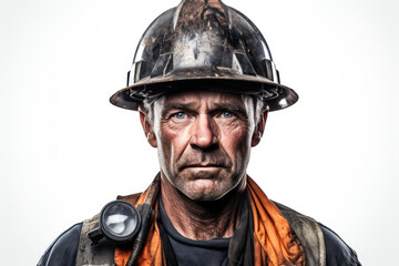 Coal mine worker man isolated white background