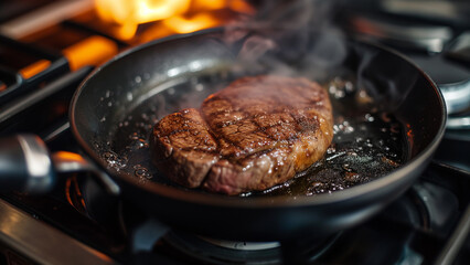 Scenery of Steak Cooking in the Kitchen