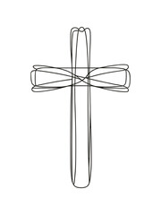 Linear drawing of a cross in the form of one continuous line.