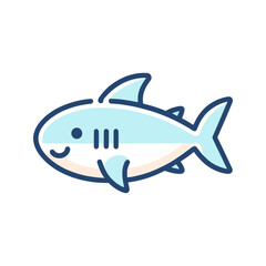 Flat vector illustration of a blue shark with a smile.
