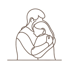 Outline drawing of a hugging couple in one line style.