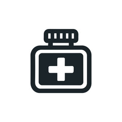 Medical bottle with cross vector icon.
