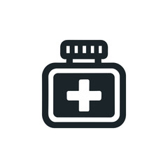 Medical bottle with cross vector icon.