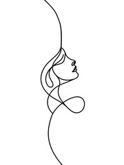 Stylized line drawing of female profile, one line art.