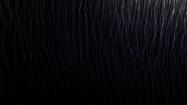 Glitter Shiny Particle Hanging Line Randomly Moving In The Air. Glitter White Particle Glowing Line Hanging And Moving On Black Background, Glowing White Particle Line Hanging Animation On Black