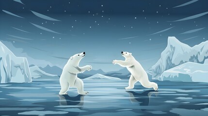 Obraz na płótnie Canvas Polar Bear Ballet: Design an elegant scene of polar bears gracefully dancing on icebergs