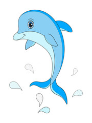 Vector illustration cute cartoon dolphin jumping.