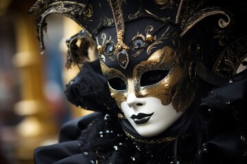 Fototapeta na wymiar Venice carnival's black and gold mask.