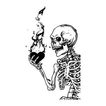 punk rock aesthetic heart in skeleton hands, vector illustrator.