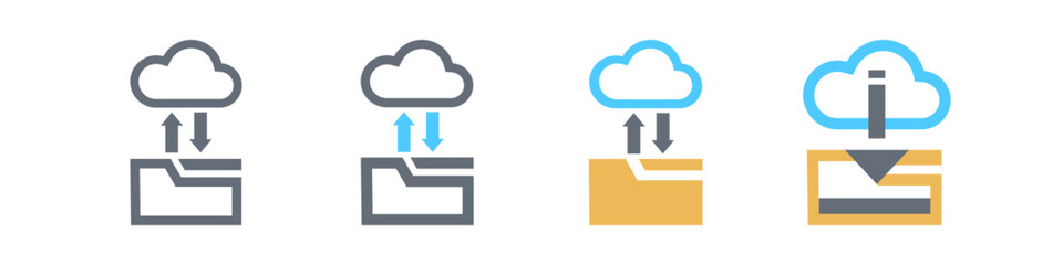 Obraz premium Set of cloud data server icon vector. Save to folder and download. Technology vector illustration