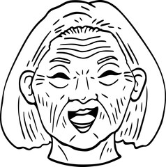 cute cartoon happy senior face drawing.