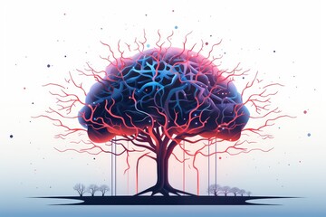 Neuronal network neurons, brain synapses connections to Peripheral Nervous System (PNS). Colorful fractal lightning brain light vivid neurons communicating via neurotransmitter in humans brain network