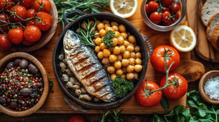 Greek Gastronomy: A Celebration of Mediterranean Flavors - obrazy, fototapety, plakaty