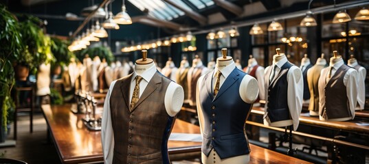 Naklejka premium Mannequin in the show room, suits atelier concept with copy space for text placement