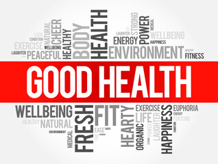 Good Health word cloud collage, health concept background