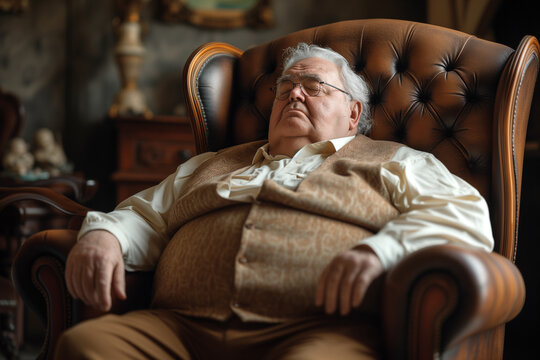 Elderly Man Napping in an Ornate Armchair