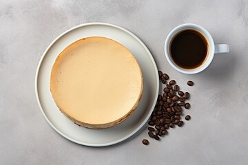 Obraz na płótnie Canvas Cheesecake and coffee on white background top view