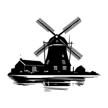 windmill, tidal mills, vector illustrator.
