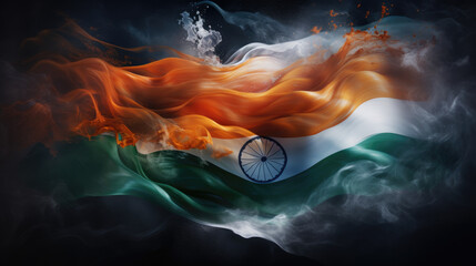 Dark background, Indian National Flag design. Generative ai - obrazy, fototapety, plakaty