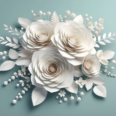 Pop up 3D mockup featuring delicate white flowers and leaves gracefully emerging against. Beautiful Background with Flower	 