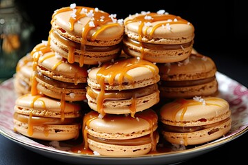 Caramel macaroons with both sweet and salty flavors - obrazy, fototapety, plakaty