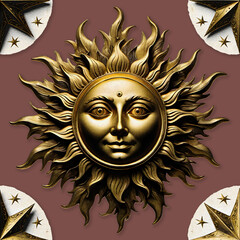 Seamless Golden Sun Mask Pattern