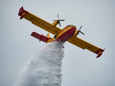 Bombardier CL-415 water bomber in an airshow at Mar Menor in Spain.