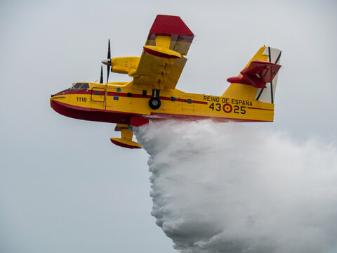 Bombardier CL-415 water bomber in an airshow at Mar Menor in Spain.