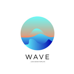 Vector Blue Wave illustration in the circle for Logo Design